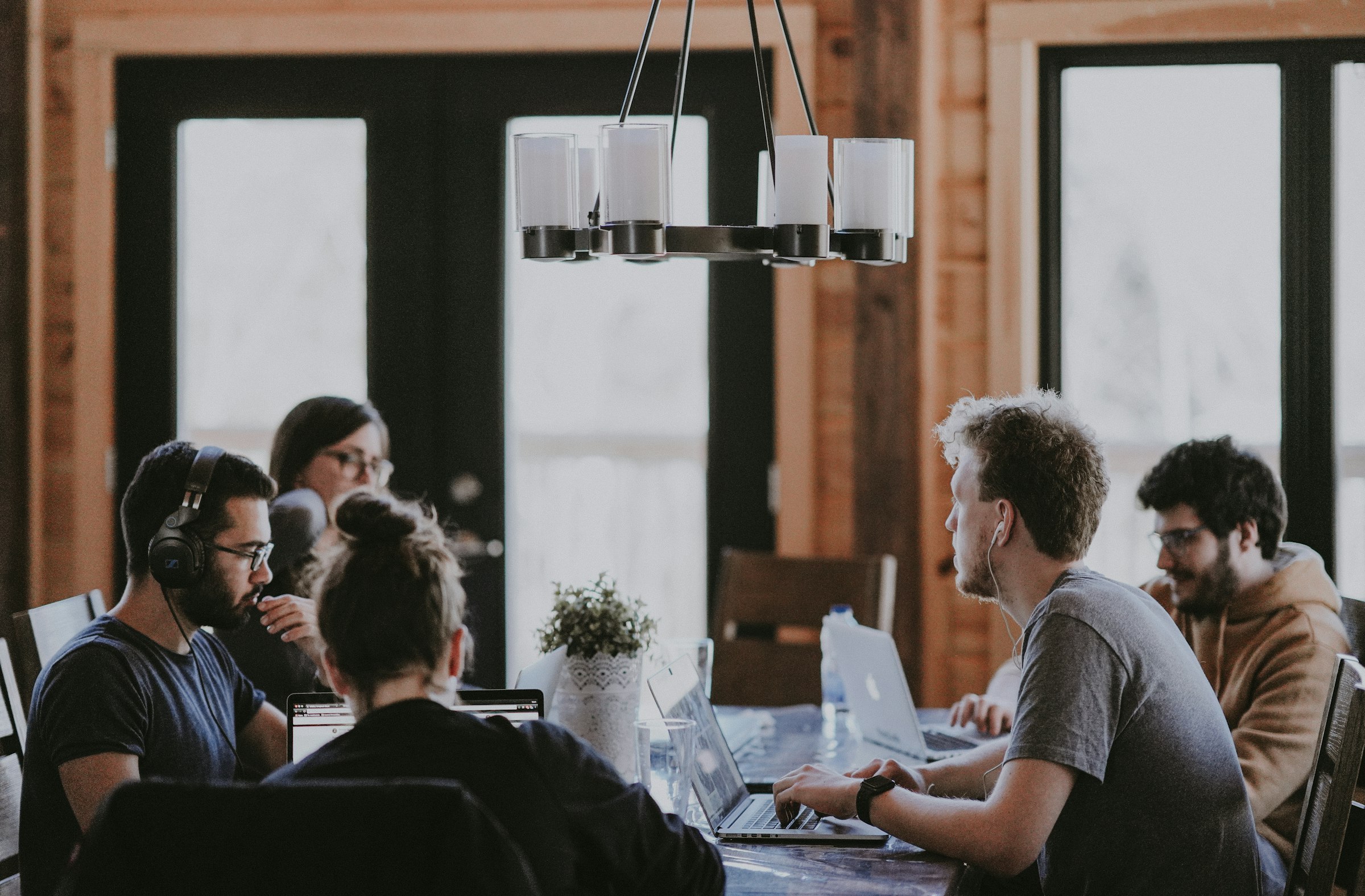 A team at work together around a table
